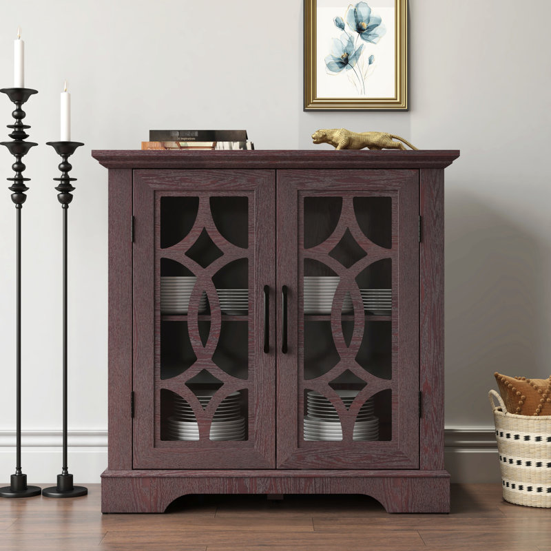 Buffet l 33,47 po x P 15,56 po x H 33,79 po avec porte vitrée, tablette réglable à 3 positions, rouge foncé