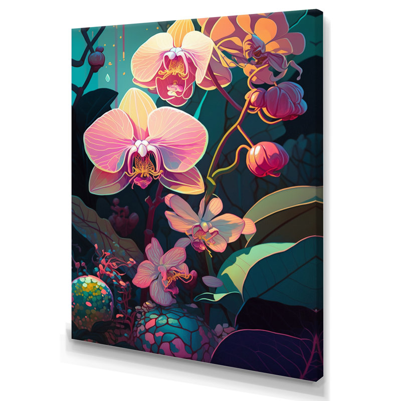 «Blossoming Orchid in Bright Retro Colors», reproduction sur toile, H 20 po x l 12 po x P 1 po, Toile tendue
