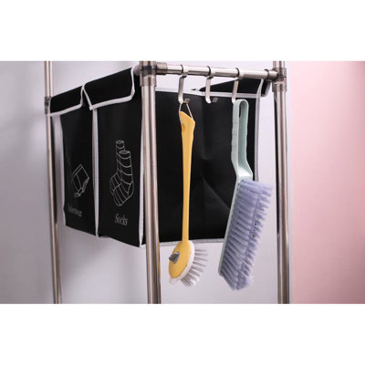 Black White Laundry Hamper Sorter, 3 Tier, 4 Bags, Waterproof , Heavy-Duty Construction Enough Space For Toiletries