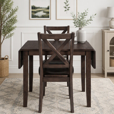 3-Piece Drop Leaf Dining Set with Extendable Table and X-Back Chairs