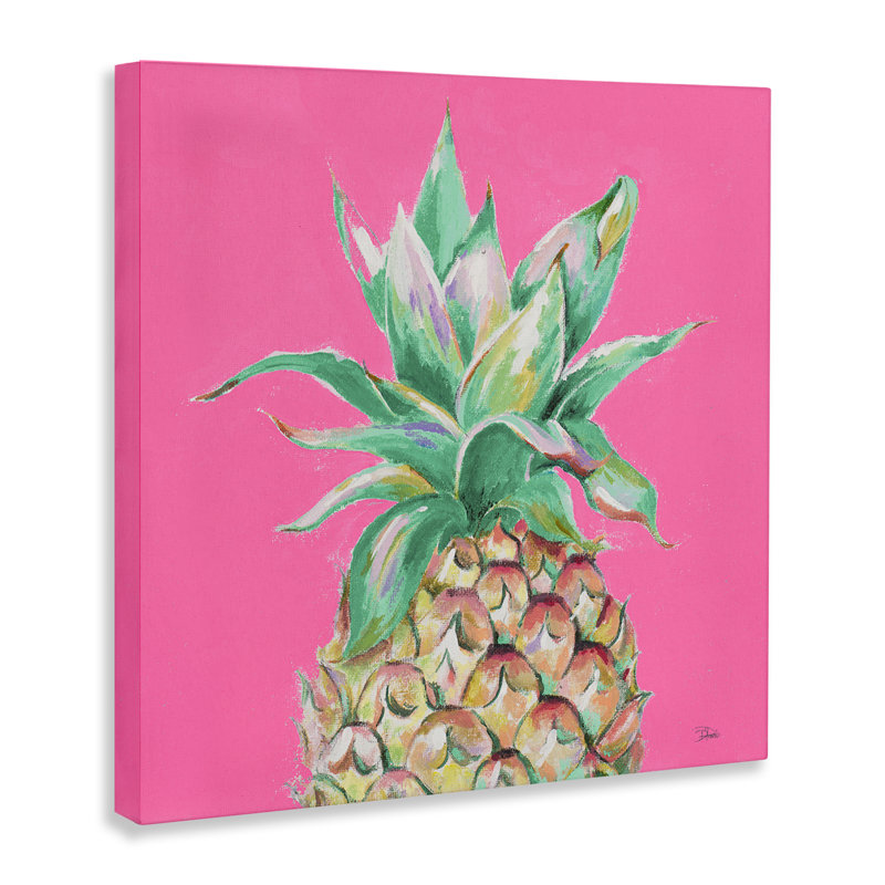 Ananas sur toile rose par Patricia Pinto, H 36 po x l 36 po