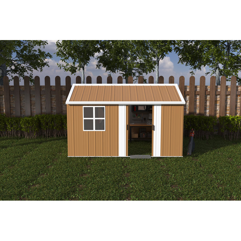 Remise de rangement en métal robuste de 12 pi x 8 pi avec fenêtres, porte verrouillable et ventilation