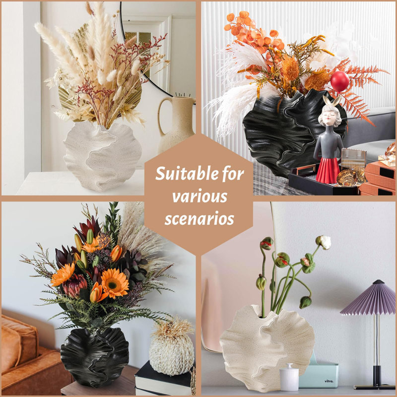 Cream Color Ceramic Vase For Modern Home Decor, Ceramic Coral Flower Vase For Nordic Art Pampas Grass,Boho Decor Donut Centerpiece Vases For Coffee Table Office Bookshelf Living Room Decor(1PS)