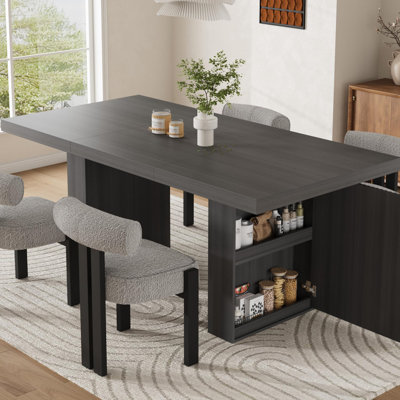 Dining Table with Storage, 70.8" Wood Kitchen Table with Thickened Tabletop and Fluted Legs, Dinner Tables for Kitchen Dining Room