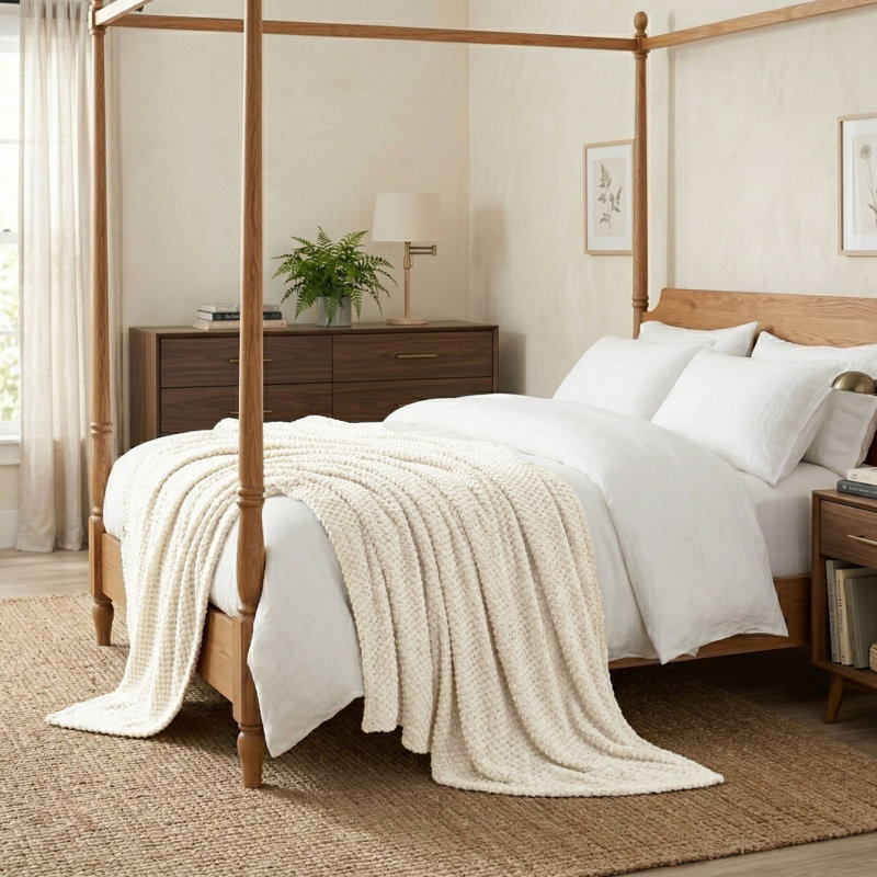 Couverture en molleton moelleux Lily, Ivoire ivoire, Lit double