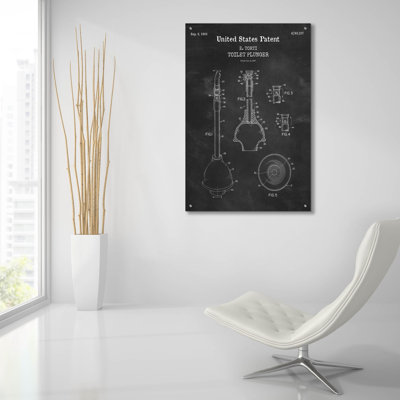 «Toilettes, piston, brevet, tableau noir», art mural en verre acrylique
