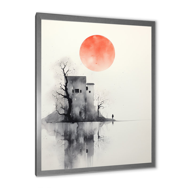 Serenity, pleine lune, aquarelle minimale, H 20 po x l 12 po x P 1 po, Cadre photo argenté