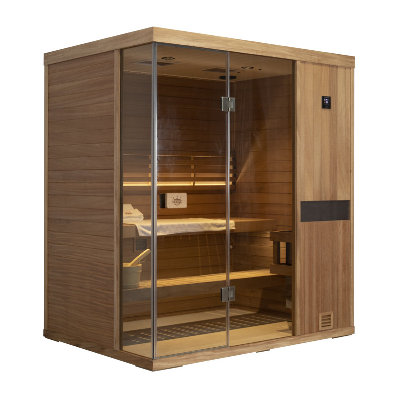 Samsora 3-Person Indoor Steam Sauna 3800W, Red Light Therapy, 95℉-230℉ Temp Range, Mahogany Wood, Built-In Bluetooth Speaker, Includes Sauna Heater and Sauna Stone, Negative Ion Technology