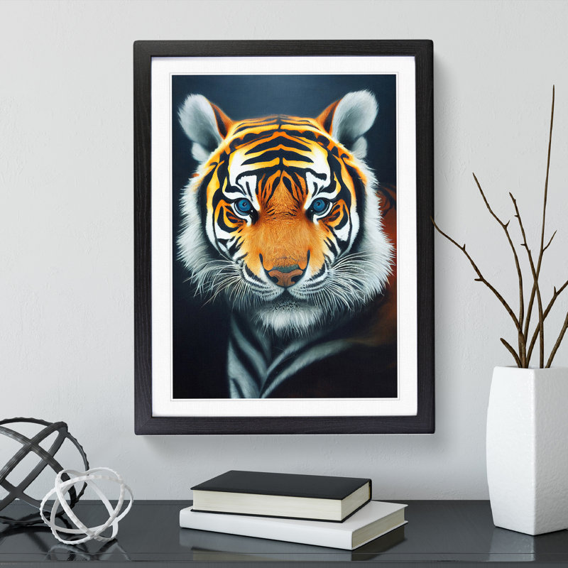 Striking Tiger No.3 - Single Picture Frame Print, Black , 64cm H x 46cm W x 2cm D