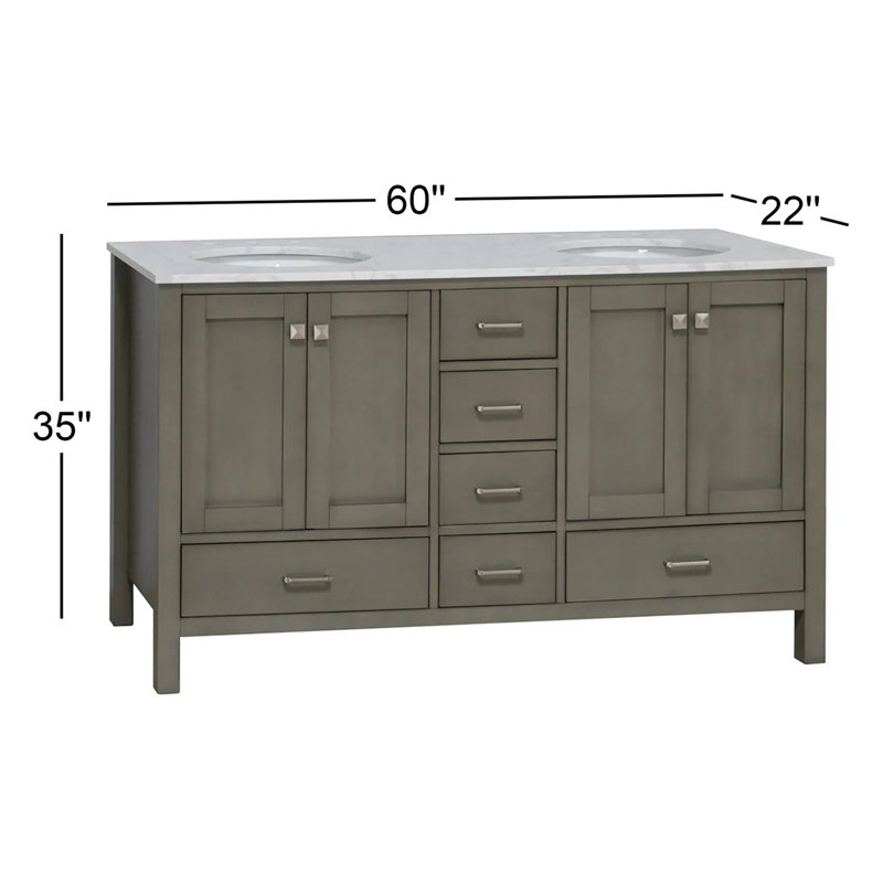 Claudett 60'' Double Bathroom Vanity with Top, Weathered Grey, Engineered White