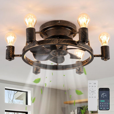 Ventilateurs de plafond avec lumières et télécommande, ventilateur encastré à profil bas de 20 pouces avec éclairage, ventilateur industriel rustique de ferme pour plafonniers pour chambre à coucher, cuisine (6 vitesses, minuterie)