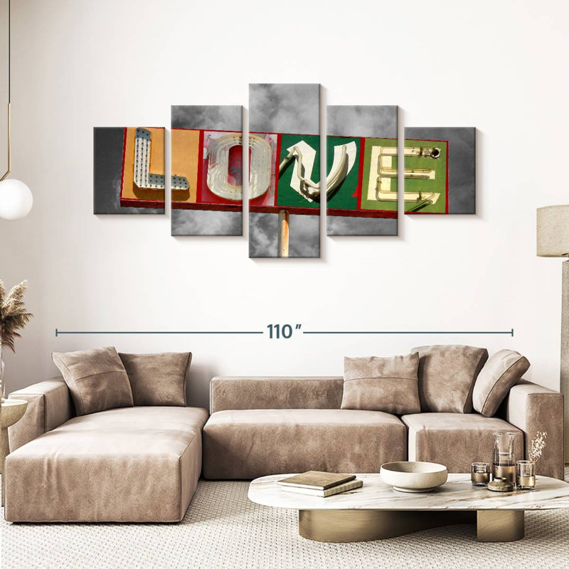 "Love Love", impression sur toile 5 pièces, H 42 po x l 92 po x P 1,25 po
