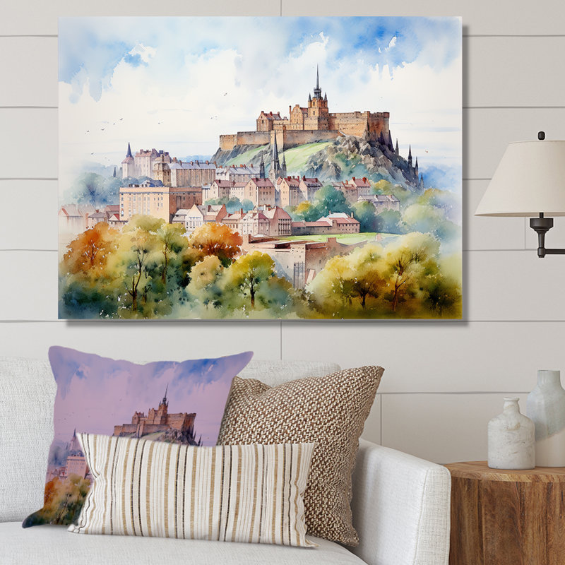 Art mural forteresse médiévale en Angleterre II, Toile tendue, H 16 po x l 32 po x P 1 po