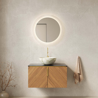 Meuble-lavabo 30 po, armoire de rangement flottante en contreplaqué pour salle de bain avec double comptoir en pierre frittée et cuve en céramique à motif de pierre