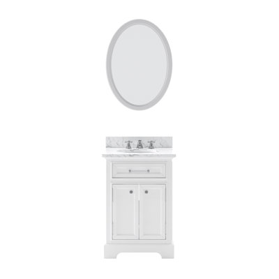 Meuble-lavabo de comptoir en marbre blanc Carrara de 24 po avec robinet Derby