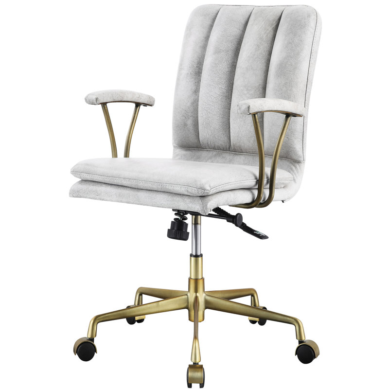 Chaise de bureau blanche élégante et rétro avec option de pivotement rembourré doux