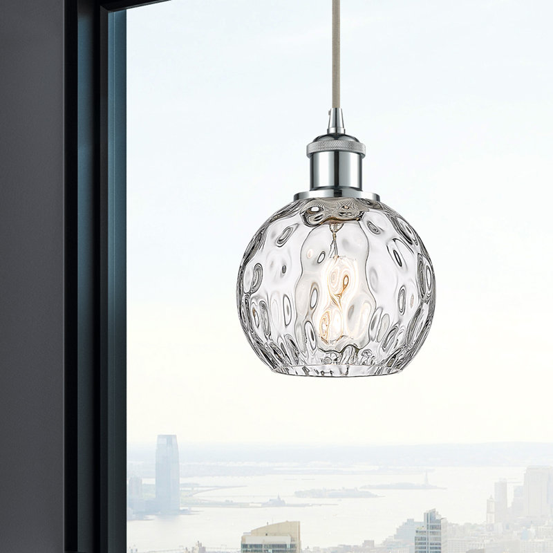 Luminaire suspendu sphère 1 lumière Roxane, DEL, H 8 po x l 6 po x P 6 po, Chrome poli