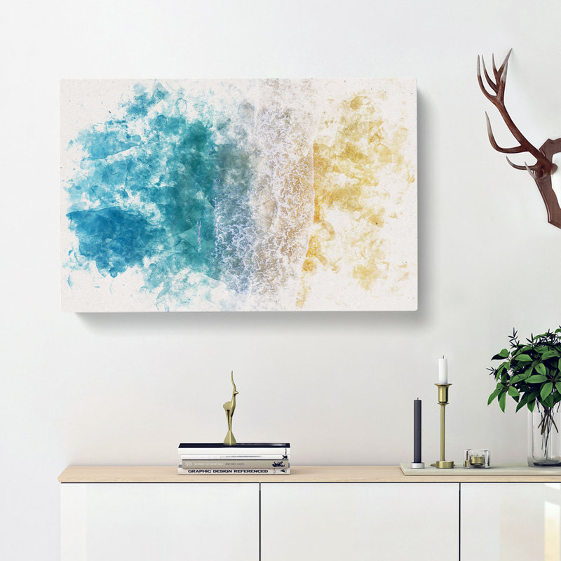 Palm Coast Beach In Florida Watercolour - Wrapped Canvas Print, 50cm H x 76cm W x 3cm D