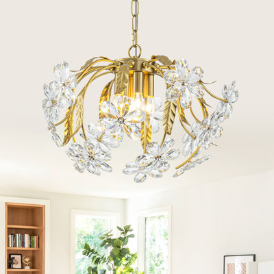 Luminaire suspendu en cristal en forme de fleur, lustre orbe 4 lumières de 17,7 po de diamètre, hauteur réglable pour plafonds inclinés, homologué ETL