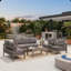 Ensemble de conversation de patio 5 pièces en aluminium 5 pièces, canapé d'extérieur 7 places avec coussins épais gris foncé et structure grise et table basse-946485664-946485665