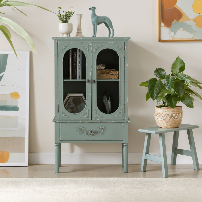 Vaillancourt Glass Paned Distressed Accent Cabinet 