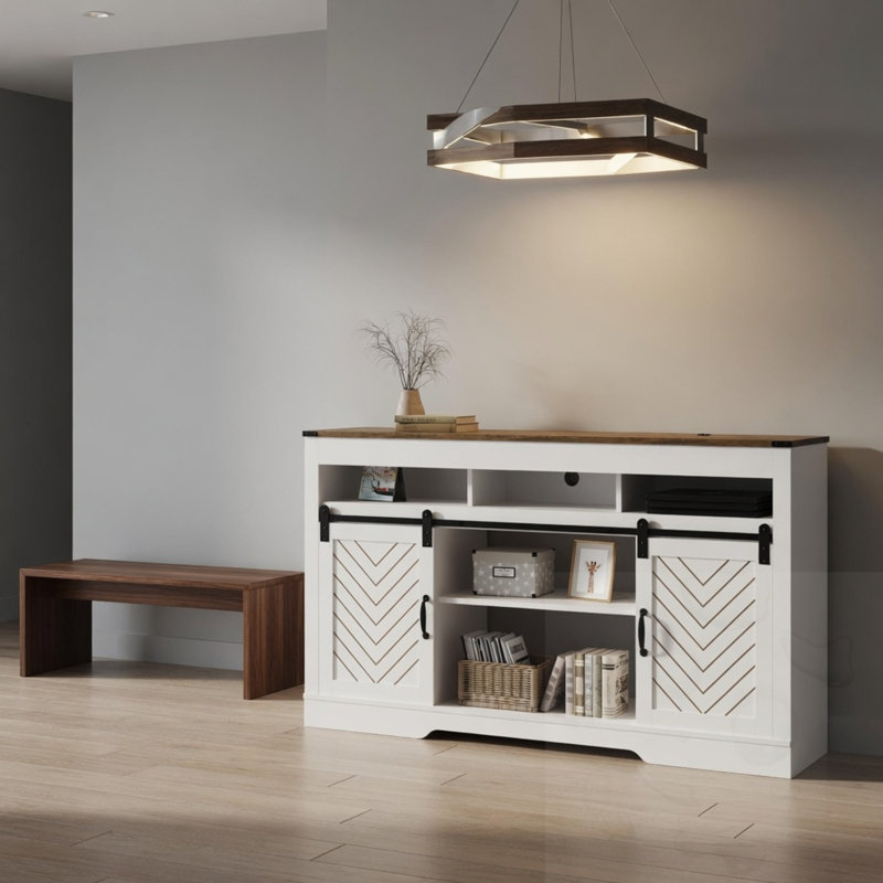Meuble télé avec portes de grange coulissantes et rangement, White&Oak