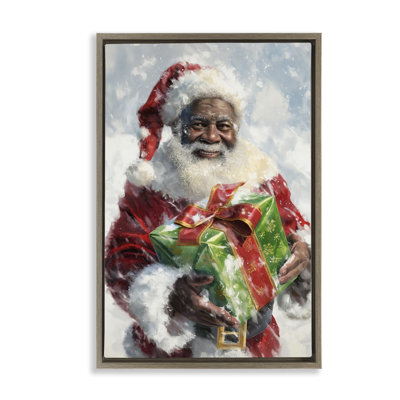 Santa Claus & Gift Framed Floater Canvas by Imagine It Images