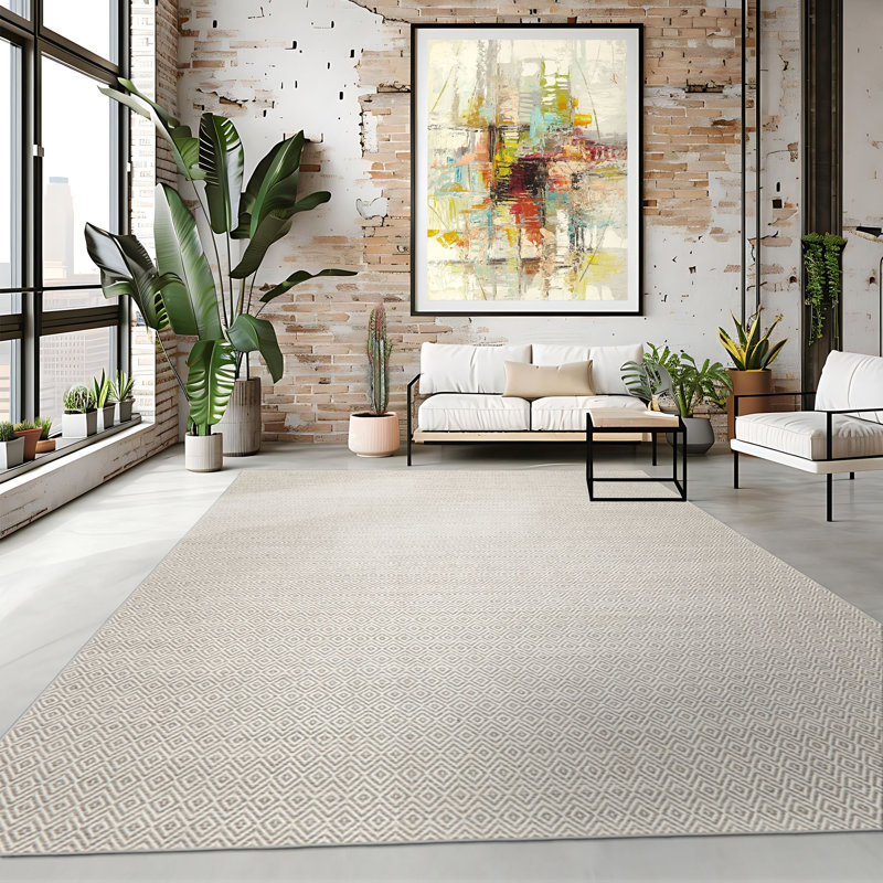 Tapis multicolore ivoire en laine tissé à la main et à plat de la Nouvelle-Zélande, Rectangle 6 pi x 9 pi