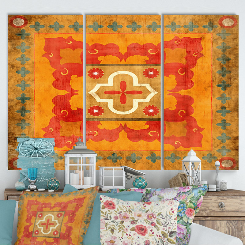 «Moroccan Orange Tiles Collage II», reproduction d'art sur toile tendue à pièces multiples, H 32 po x l 48 po x P 1 po