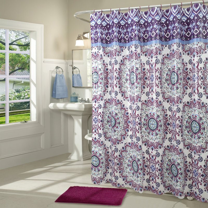 Ensemble de rideau de douche en vinyle 14 pièces avec crochets Medallions