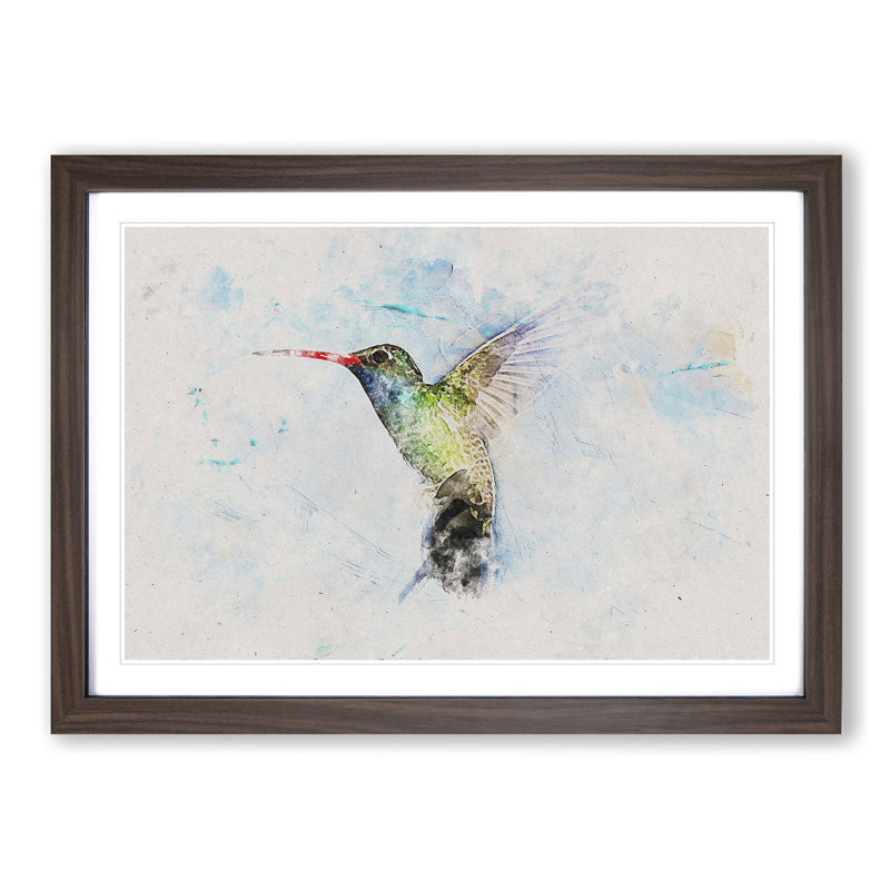 Hummingbird Paint Smudge - Picture Frame Painting Print, 36cm H x 48cm W x 2cm D, Walnut Framed