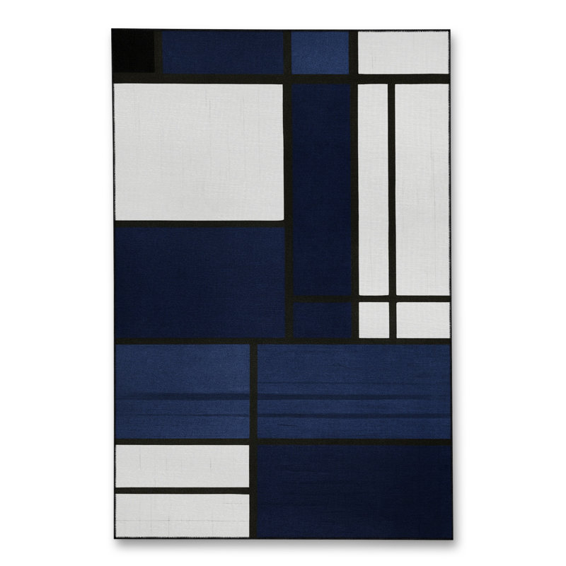 Tapis bleu tissé lavable rétro Mosso, 3'11" x 5'11"