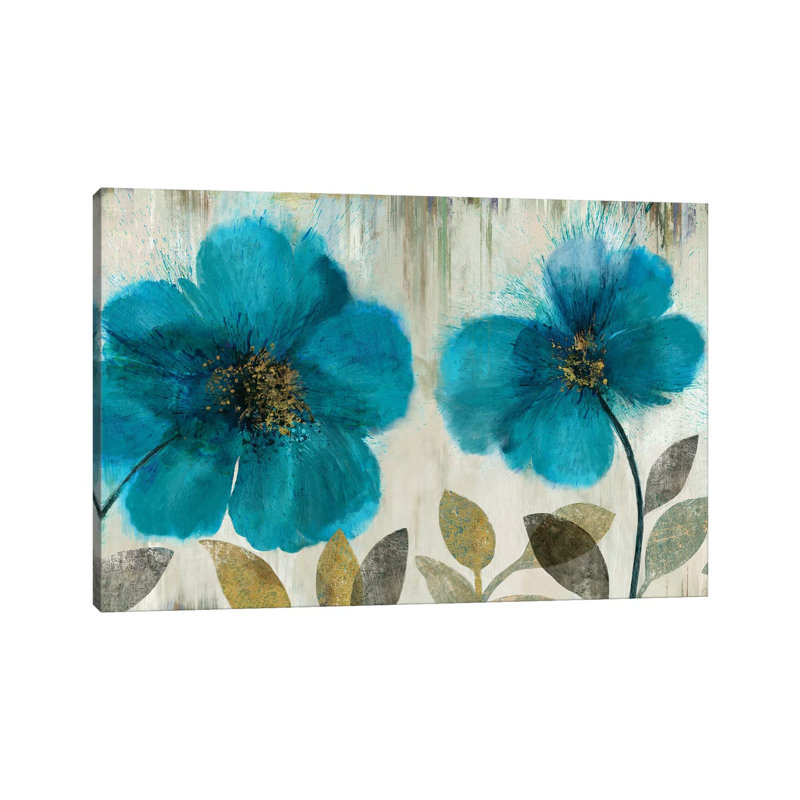 Teal Flowers by Asia Jensen - Wrapped Canvas Painting, 30.48cm H x 45.72cm W x 1.91cm D