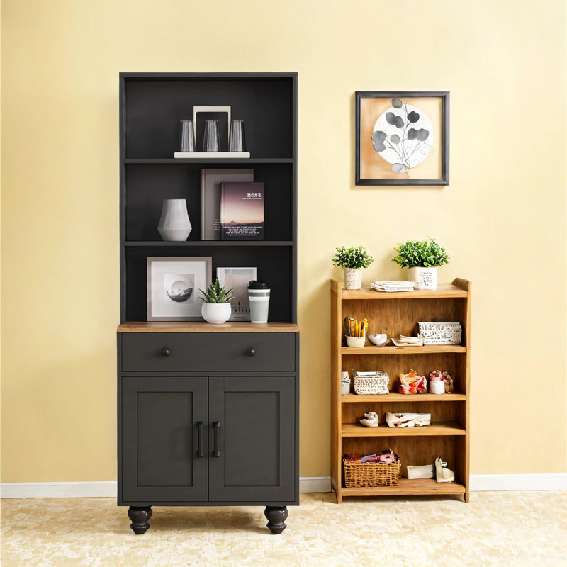 Armoire de rangement Farmhouse avec tablettes réglables, Noyer foncé