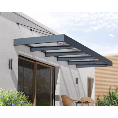 Palram - Canopia Sophia XL 15' W x 4' 7" D Acrylic Galvanized Steel Stationary Door and Window Awning Gray/Clear