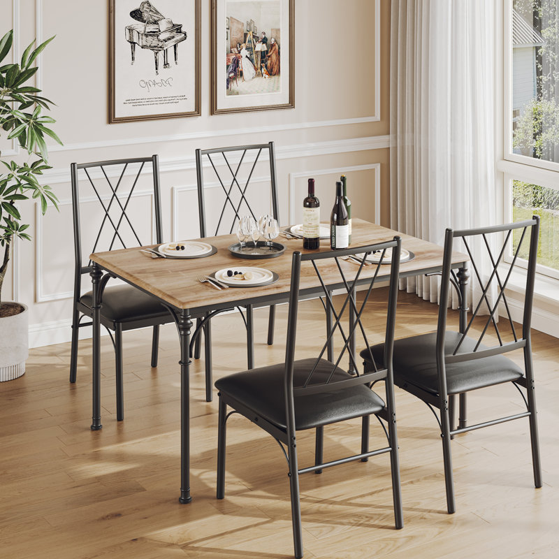 Ensemble de salle à manger 5 pièces, table de salle à manger rétro avec 4 sièges rembourrés, Gris