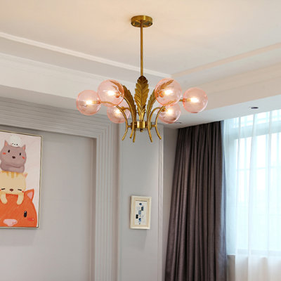 Lustre moderne blanc en verre blanc avec décoration de feuille en laiton