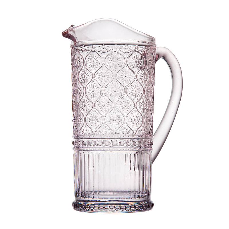 Claro Pink Embossed Glass Pitcher 38 oz
