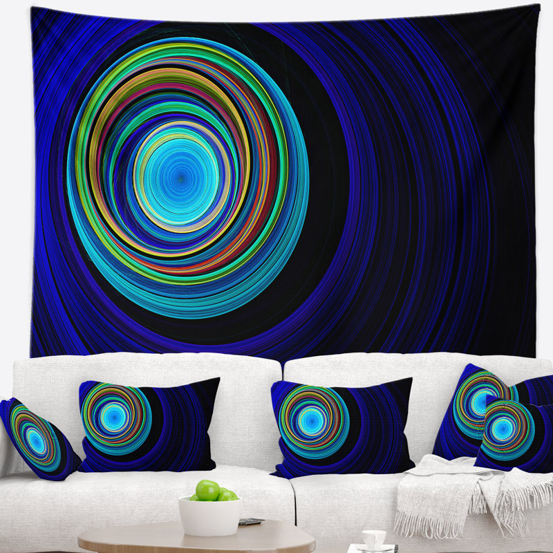 Tapisserie sans fin de ronds bleus tunnel Abstract, H 50 po x l 60 po