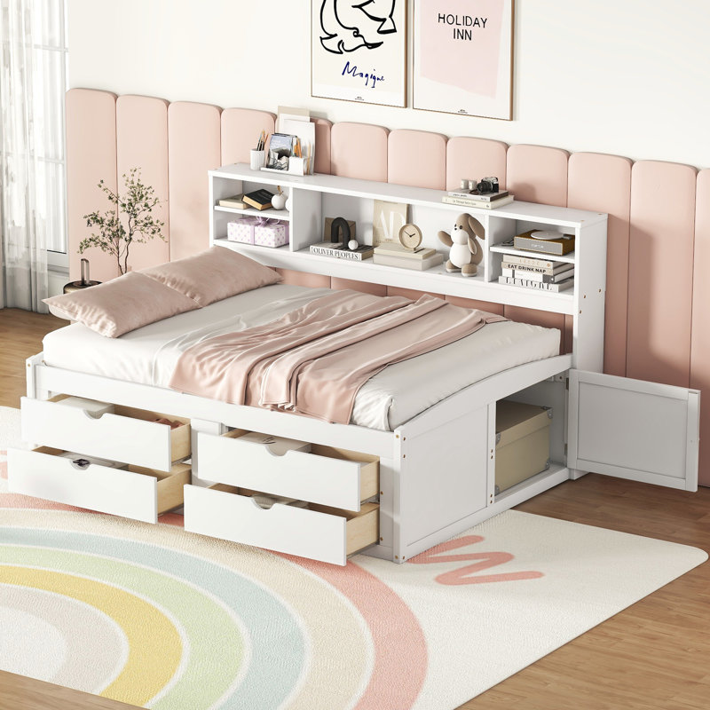 Allcot 4 Drawers Storage Daybed with Bookcase and Cabinet, White