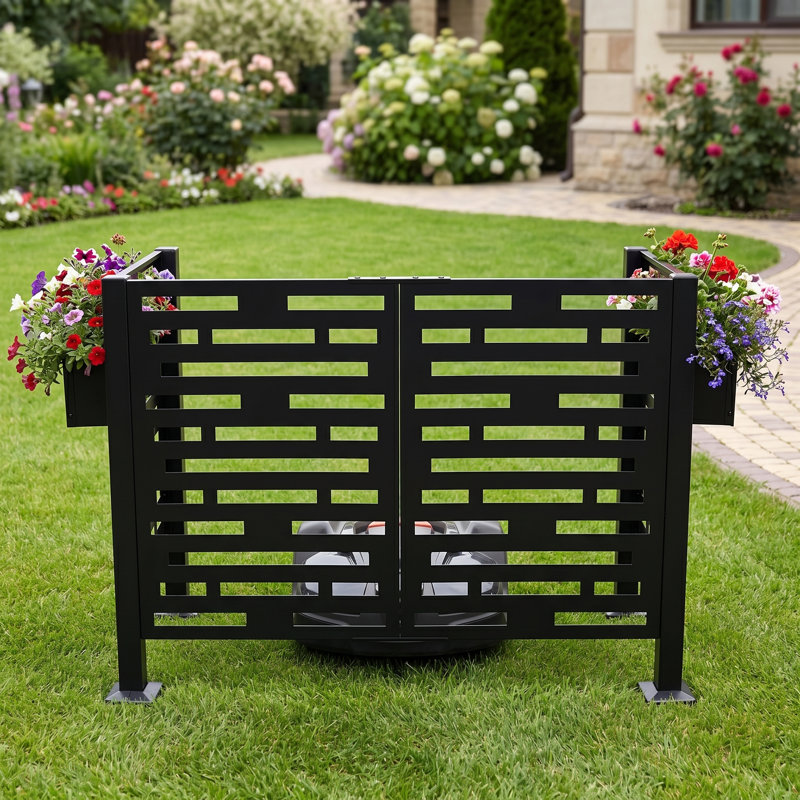 Clôture d'intimité AC 4 X 2 pi, écran de climatiseur en métal avec boîtes à fleurs, autoportant