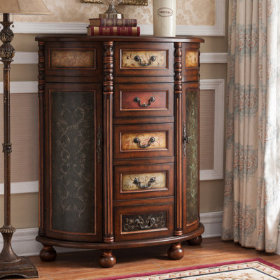 Vintage Hand-Painted Entryway Accent Cabinet