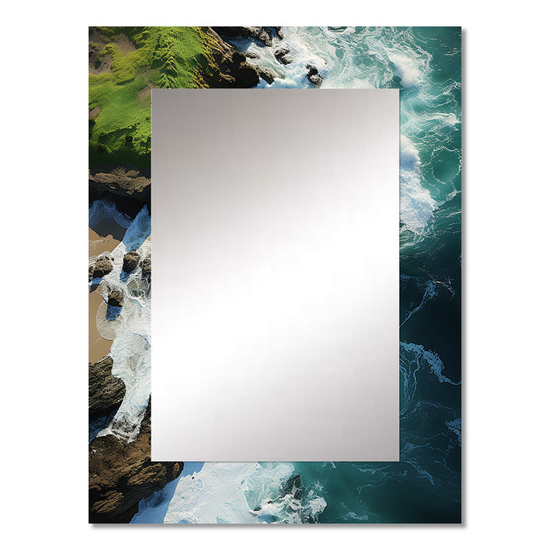 Vue aérienne de l'île tropicale IV - miroir de plage, miroir mural vert unique, impression d'art en métal, 32 po x 24 po