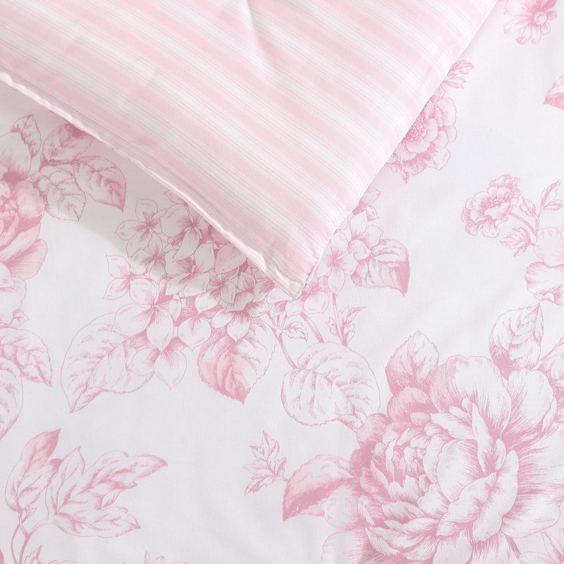 Ensemble d'édredon réversible en coton rose Laura Ashley Delphine, Édredon pour grand lit + 2 taies décoratives