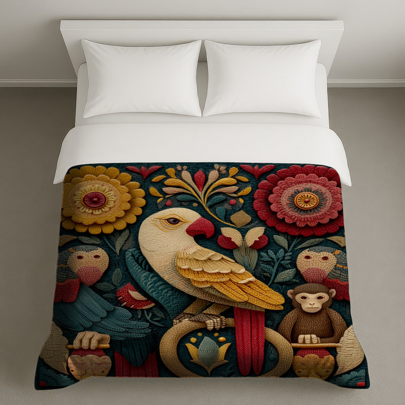 Housses de couette sculptées fleurs d'oiseaux, Lit simple