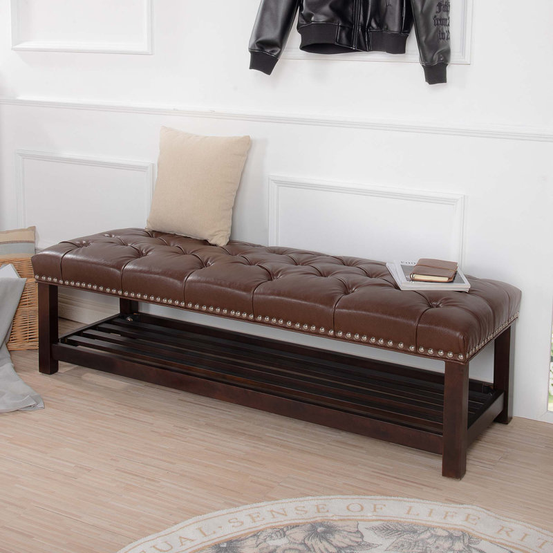 Banc de rangement en similicuir, Brun foncé