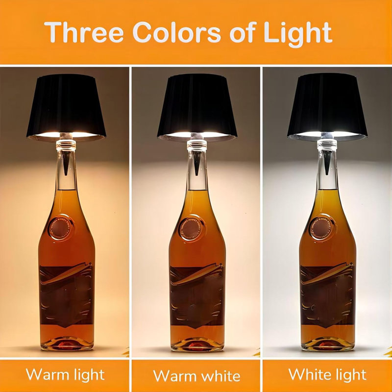 Lumière DEL pour bouteille sans fil avec gradation continue de 3 couleurs, lampe de bouteille de vin tactile rechargeable pour la décoration intérieure et l'éclairage ambiant