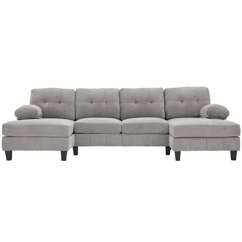 Canapé modulaire en U 103,5 po - Chenille gris avec deux méridiennes, poches de rangement et coussins d'accoudoirs pour le salon