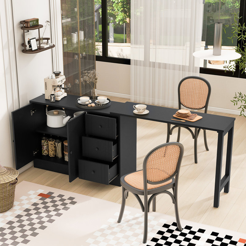 89.7''Wooden Sideboard with Extendable Table,Multifunctional Storage Cabinet with 2 Doors and 3 Drawers,for Living Room,Study,Foyer and Kitchen