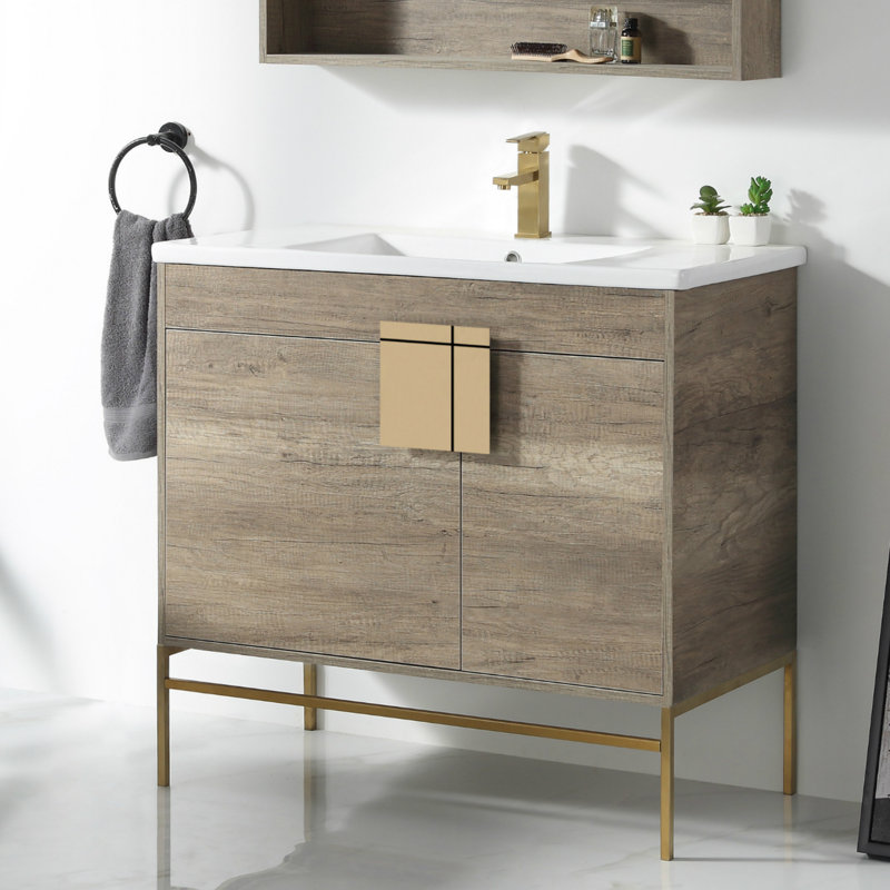 Ensemble de meuble-lavabo simple 36 po Maisie, Laiton satiné, Gris ombré